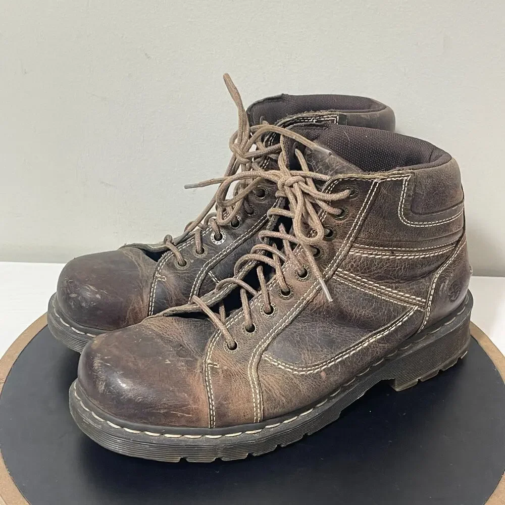 VTG Dr. Martens Boots Men 12 Brown Leather Work SOREN Chunky Combat Y2K‎